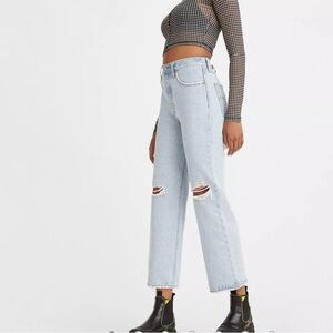 NWT Levis Jeans Ribcage Straight Ankle Button Fly High Rise Size 26 Light Blue